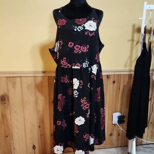 Torrid Black and Pink Floral Midi Dress